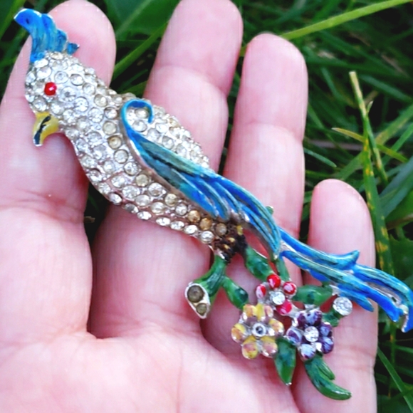 Rare 1940s Colorful Bird Duette Enamel Fur Clip - Picture 5 of 12